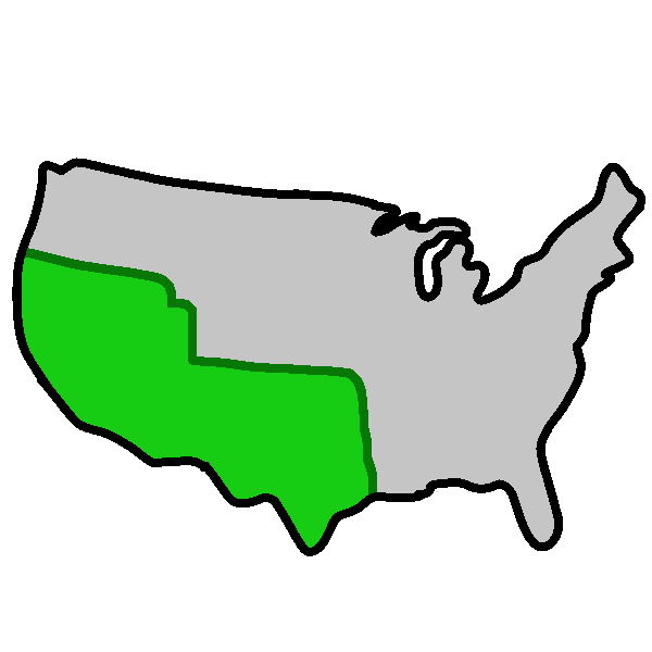 A gray map of the United States with the south western region highlighted in green.